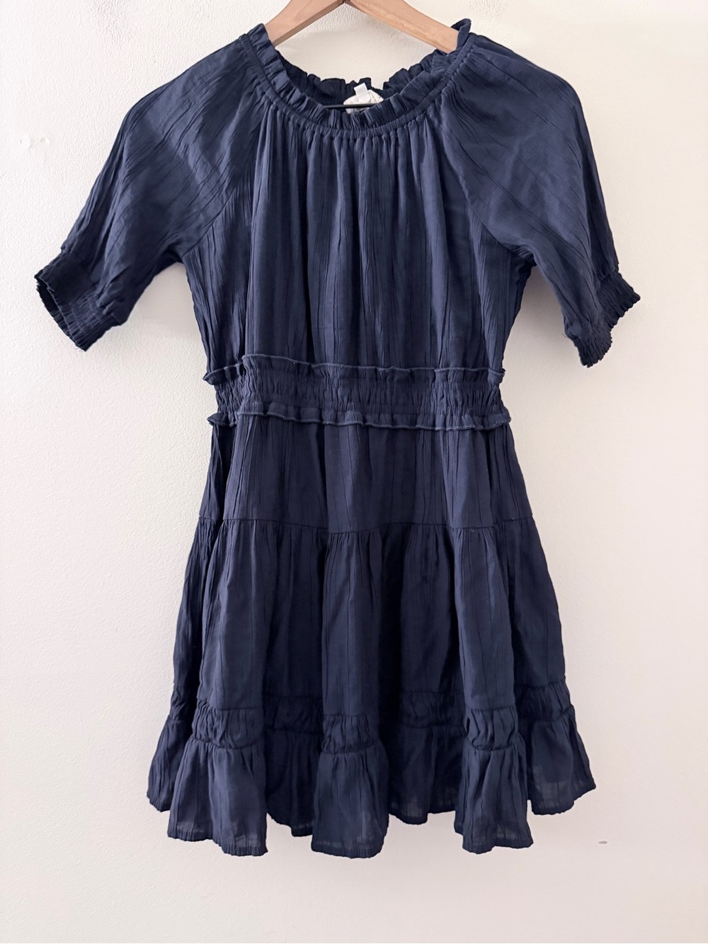Hannah Banana Girls Navy Tiered Cotton Dress textured 10